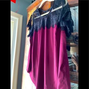 Torrid wine and black lace top blouse